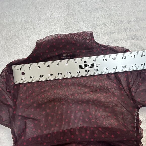 Maeve Anthropologie Womens Chiffon Polka Dot Long Sleeve Sheer Ruched Top Maroon - Picture 4 of 6